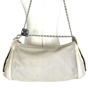 Chanel Perforated Caviar Leather Barrel Bag Cream Beige Chain Shoulder CC Logo